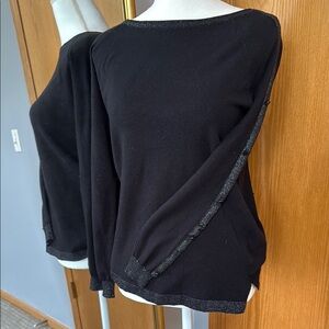 Black Long Sleeve light sweaterTop with Glitter Trim
